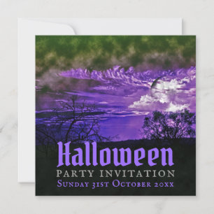 Convites de Halloween Roxo Nuvens Lua