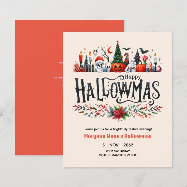 Convites de Hallowmas Mashup de Halloween e Natal (Frente/Verso)
