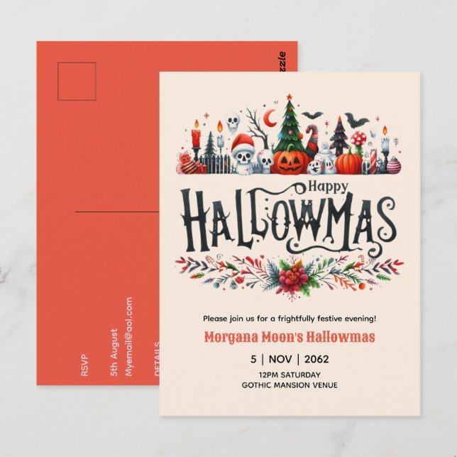 Convites de Hallowmas Mashup de Halloween e Natal (Frente/Verso)