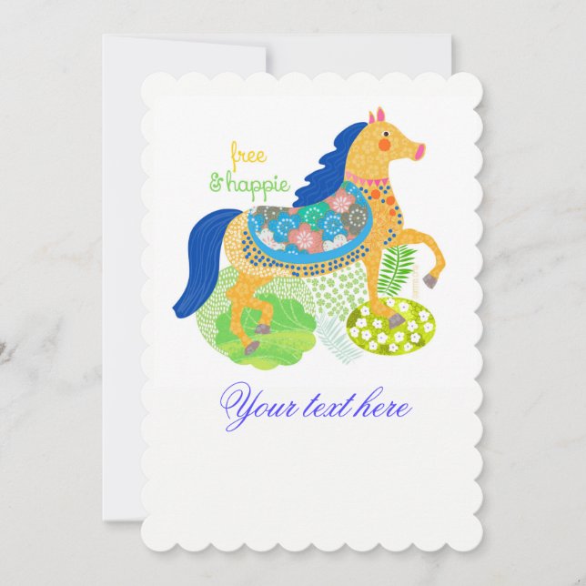 Convites de ilustração de cavalo azul. (Frente)