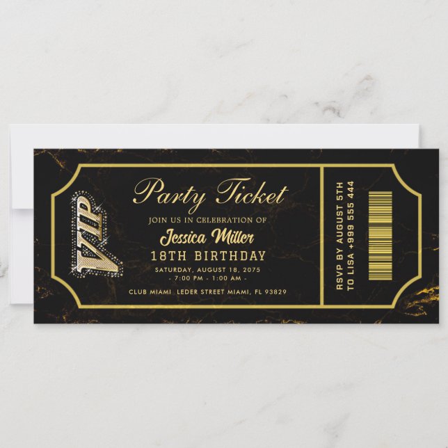 convites de ingresso de festa dourados (Frente)