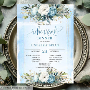 Convites de Jantar Boho Dusty Blue Floral com Bril