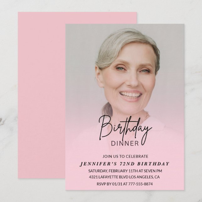 Convites de jantar de aniversário de 72 anos rosa  (Frente/Verso)