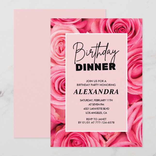 Convites de jantar de aniversário floral 89º anive (Frente/Verso)