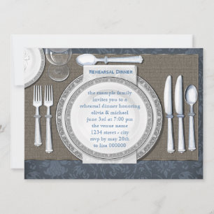 Convites de Jantar de Ensaios Elegante Azul
