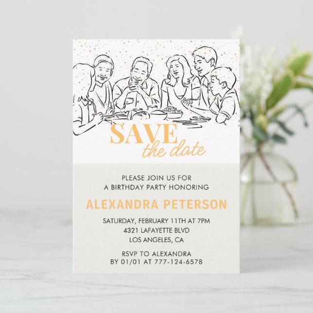Convites de jantar para salvar a data de aniversár (Em pé/Frente)
