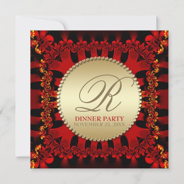 Convites de jantar Satin Red Frills Gold (Frente)