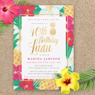 Convites de Luau do aniversário de 40 anos  