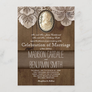 Convites de madeira do casamento do laço do broche