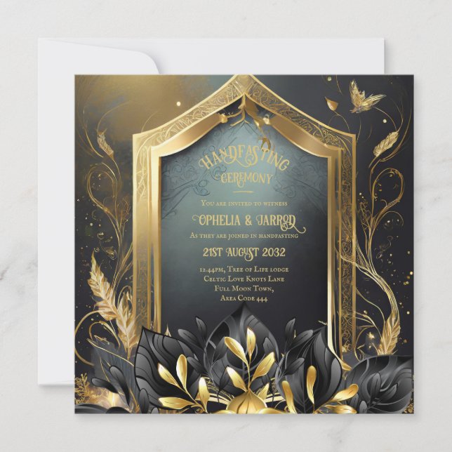 CONVITES DE MÃO DOURADOS ETEREAIS NEGROS (Frente)