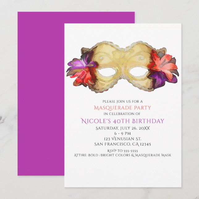 Convites de Máscara de Baile de Mascarada Floral T (Frente/Verso)