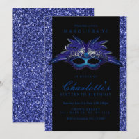 Convites de Máscara para Festa de Glitter Azul