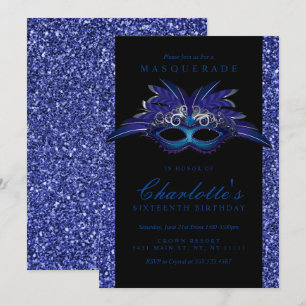 Convites de Máscara para Festa de Glitter Azul