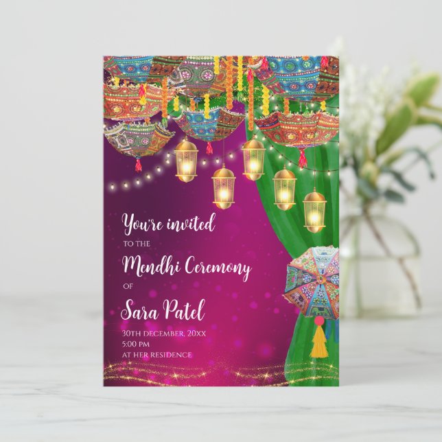 Convites de Mehndi & Convite para Noite de Mehndi  (Em pé/Frente)