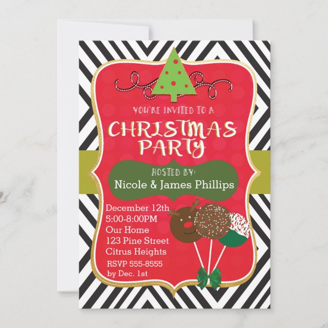 Convites de Natal Árvore Moderna e Cake Pops (Frente)