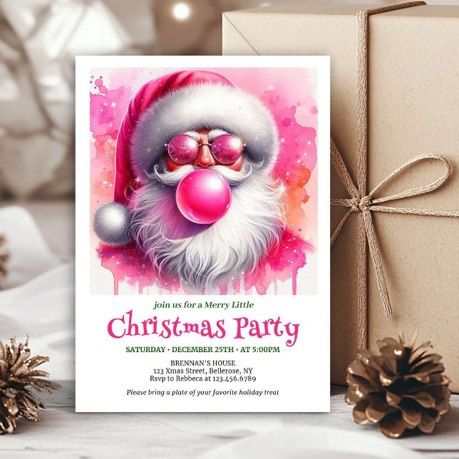 Convites de Natal de Chiclete Rosa Minimalista do  (Minimalist Pink Santa Bubble Gum Christmas Invitation

)