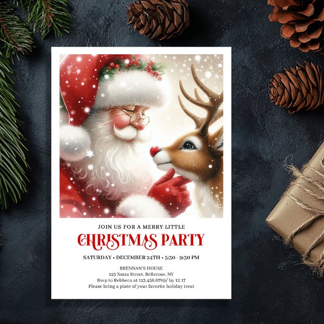 Convites de Natal Lindos do Papai Noel e de Rudolp (Santa and Rudolph Cute Holiday Gathering Invitation)
