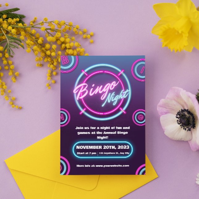 Convites de Noite de Bingo Modernos Roxo e Azul (Criador carregado)
