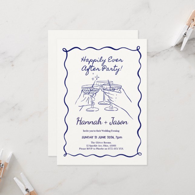 Convites de Noite de Casamento Divertidos Ilustrad (Frente/Verso In Situ)