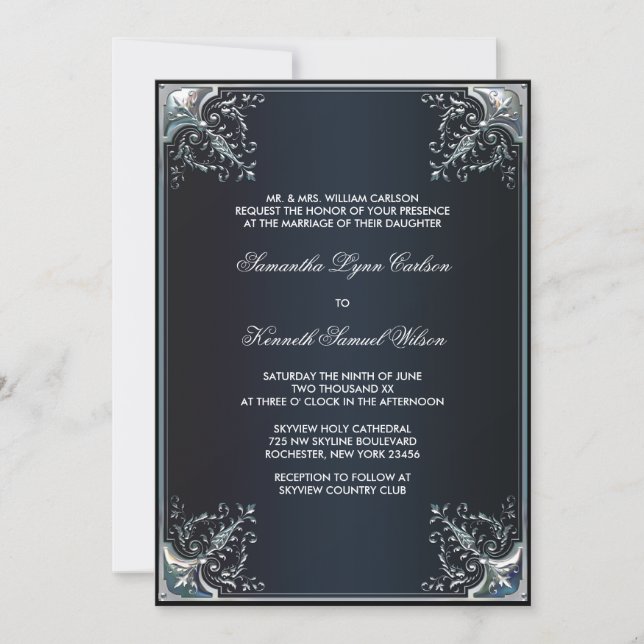 Convites de Noite Preta Seda Casamento Formal (Frente)