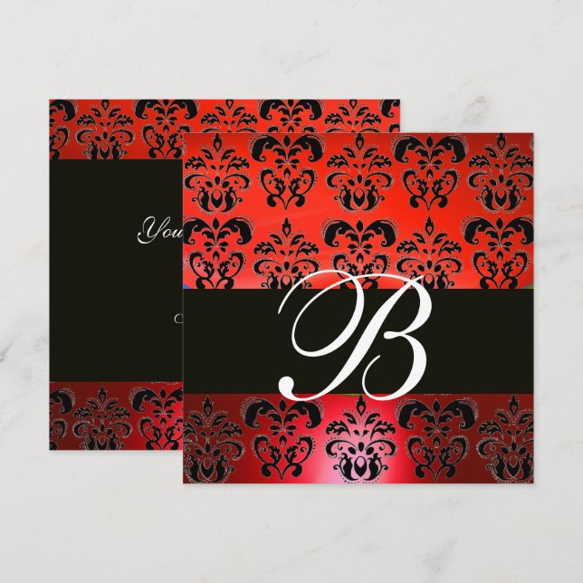 CONVITES DE NOIVA COM MONOGRAMA VERMELHO E PRETO E (Frente/Verso)