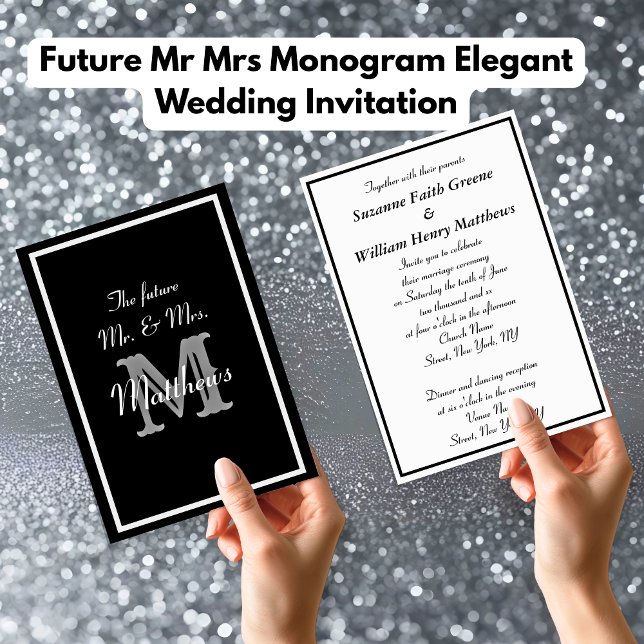 Convites de Noivado Elegantes Futuro Sr. e Sra. Mo (Future Mr Mrs Monogram Elegant Wedding Invitations)