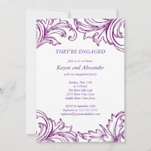 Convites de Noivado em Damask Vintage Roxo