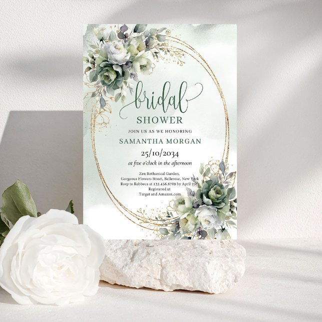 Convites de Noivado em Verde Poeirento Botânico Su (Soft Botanical Dusty Green Bridal Shower Invitation)