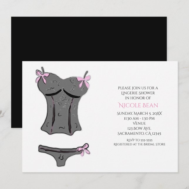 Convites de Noivado para Chuveiro de Lingerie Mode (Frente/Verso)