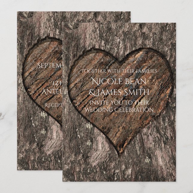 Convites de Noivado Rústicos com Tronco de Árvore  (Frente/Verso)