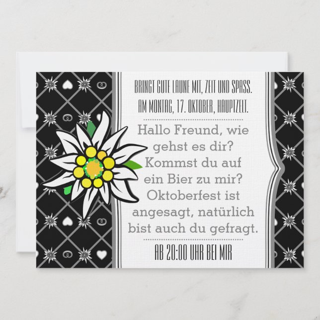 Convites de Oktoberfest preto e branco (Verso)