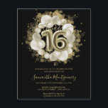 Convites de orçamento Sweet 16 preto dourado<br><div class="desc">Deixe que seus amigos saibam que devem marcar seus calendários para o seu dia especial com esses belos convites Sweet 16 azul empoeirado. Cada convite apresenta um design festivo com belos balões, perfeito para definir o clima para um dia de diversão e celebração. Quer você planeje hospedar uma grande gala...</div>