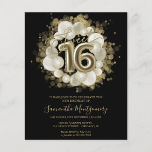 Convites de orçamento Sweet 16 preto dourado