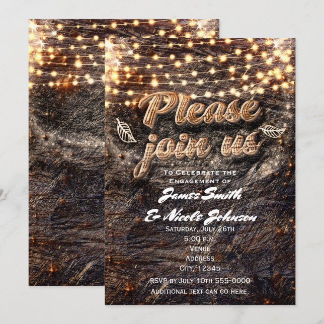 Convites de Outono com Madeira de Casca Rústica e  (Frente/Verso)