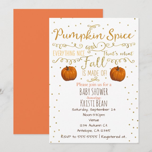 Convites de Outono Pumpkin Spice & Everything Nice (Frente/Verso)