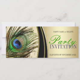 Convites de Pena de Pavão Elegantes em Cetim Doura