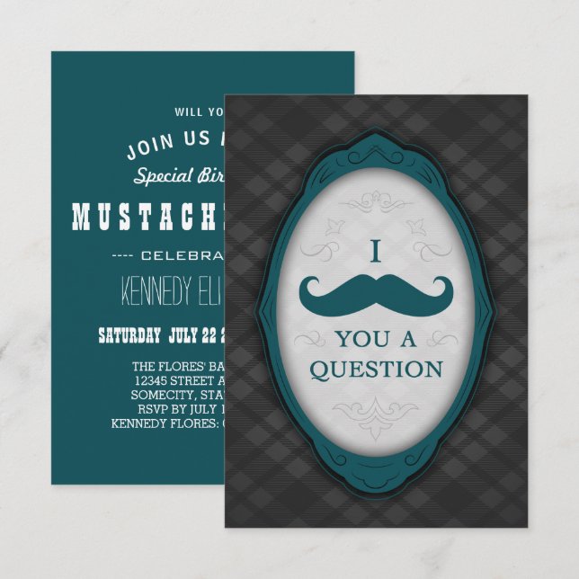 Convites de Pergunta Elegante Bigode Bash (Frente/Verso)