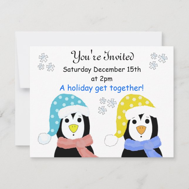 Convites de Pinguim para Festa de Fim de Ano (Frente)