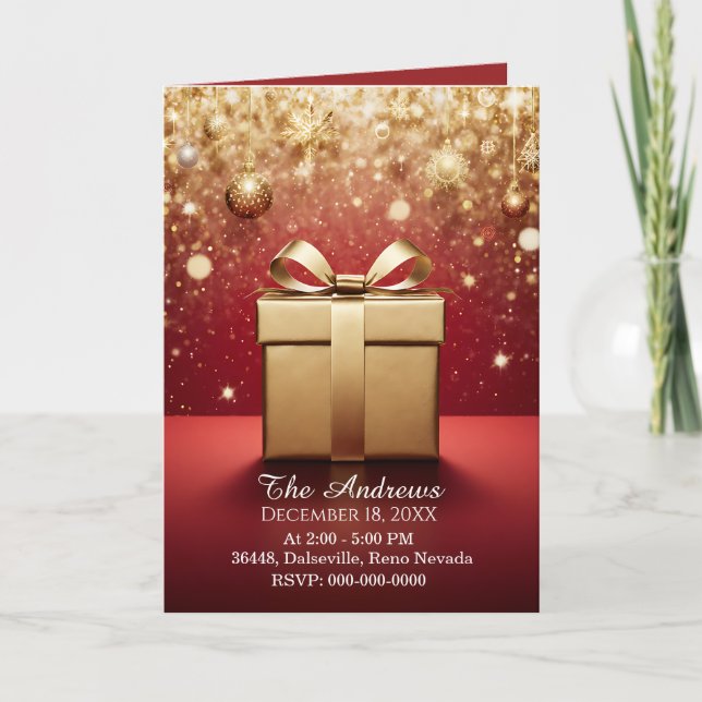 Convites de Presente de Natal em Ouro The Real Gif (Frente)