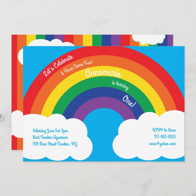 Convites de primeiro aniversario Arco-Íris e Nuven (Frente/Verso)