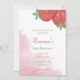 Convites de primeiro aniversario de morango com fo