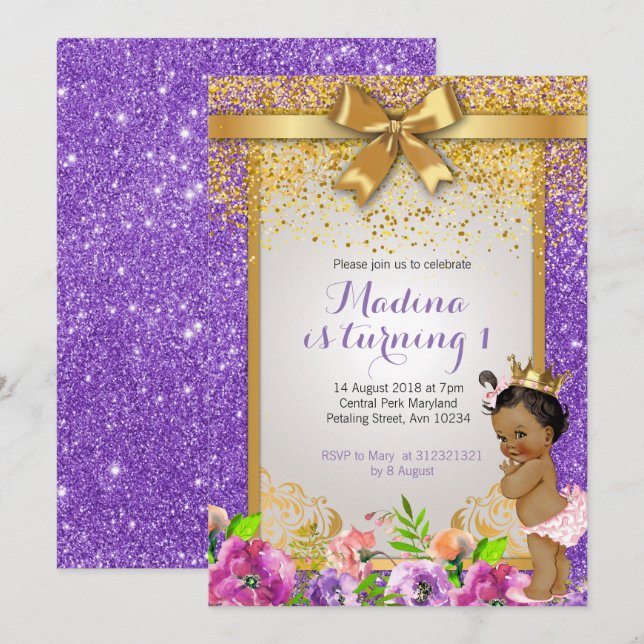 Convites de primeiro aniversario princesa (Frente/Verso)