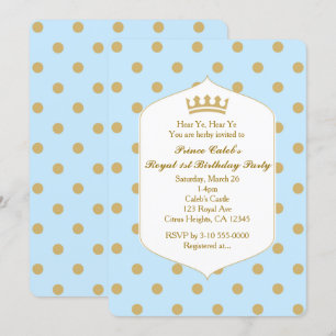 Convites de Príncipe Coroa Real com Pontos Azuis e
