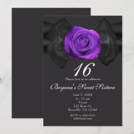 Convites de qualquer cor Black Ribbon & Purple Ros