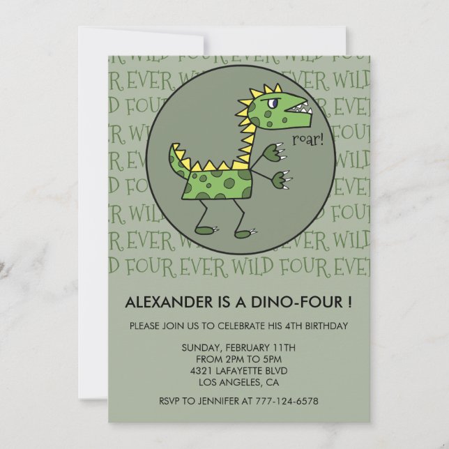 Convites de quarto aniversário de dinossauro menin (Frente)