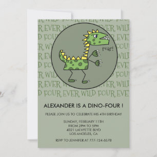 Convites de quarto aniversário de dinossauro T rex