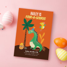 Convites de quarto aniversário Dinosaur 4-A-Saurus