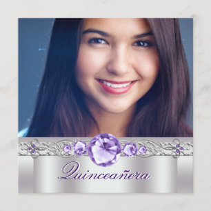 Convites de Quince Anos com Foto Roxo Branco