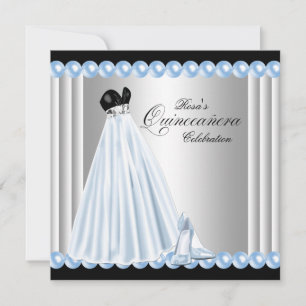 Convites de Quinceanera Azul Bebê Pérola Elegante