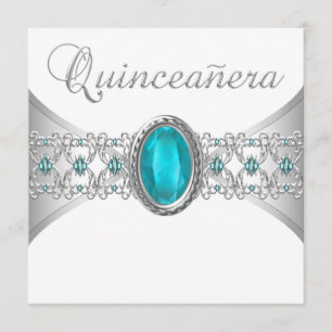 Convites de Quinceanera Azul Turquesa Prata